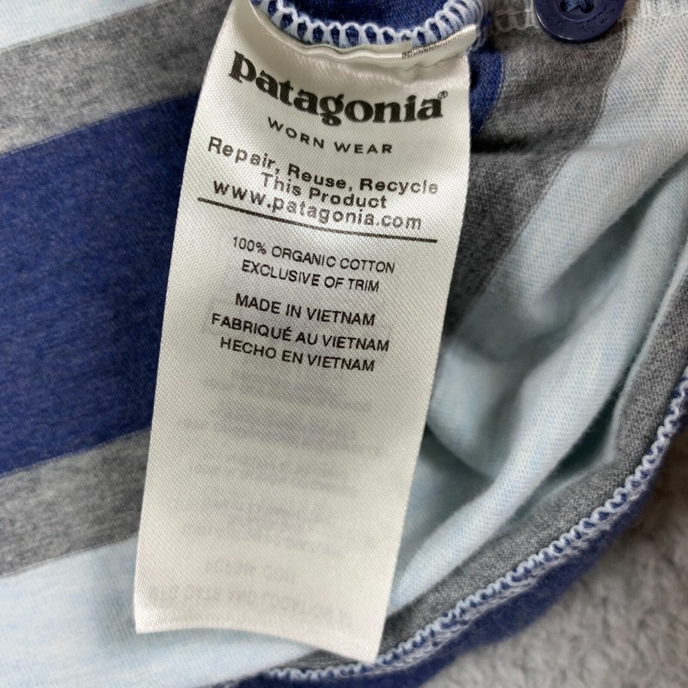 Patagonia Squeaky Clean Polo Mens Large Blue Grey Striped Front Pocket Shirt - Picture 8 of 12